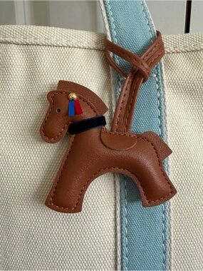 Saddle Brown Faux Leather Horse Bag Charm Keychain - Women Accessories